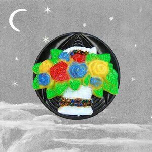 Big Flower Brooch Pin - Scarf Slide with Rainbow Rhinestones - Handmade OOAK